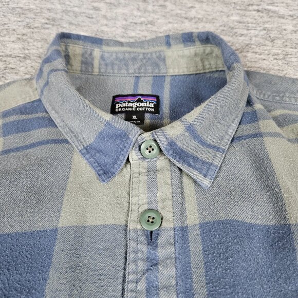 Patagonia Organic Cotton Flannel Blue/Green Long Sleeve Button Up Shirt Men XL - Picture 3 of 11